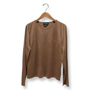Lauren Ralph Lauren | Camel Crew Neck Silk & Wool Blend Long Sleeve Shirt